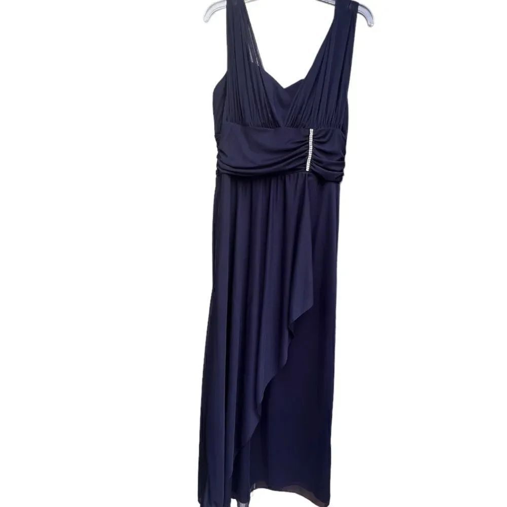 Betsy & Adam Navy Blue Full Length Chiffon Prom Bridesmaid Dress Gown sz 12
